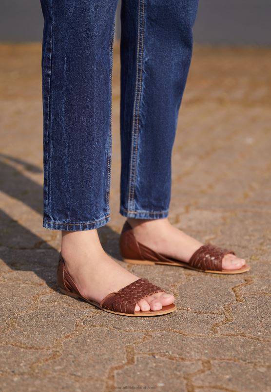 Z62T1389 Women Anna Field Leather Sandals Cognac