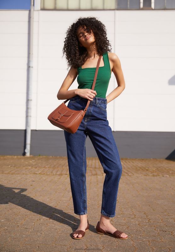 Z62T1389 Women Anna Field Leather Sandals Cognac