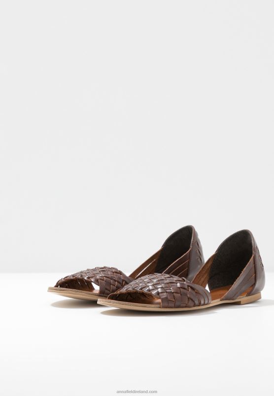 Z62T1389 Women Anna Field Leather Sandals Cognac