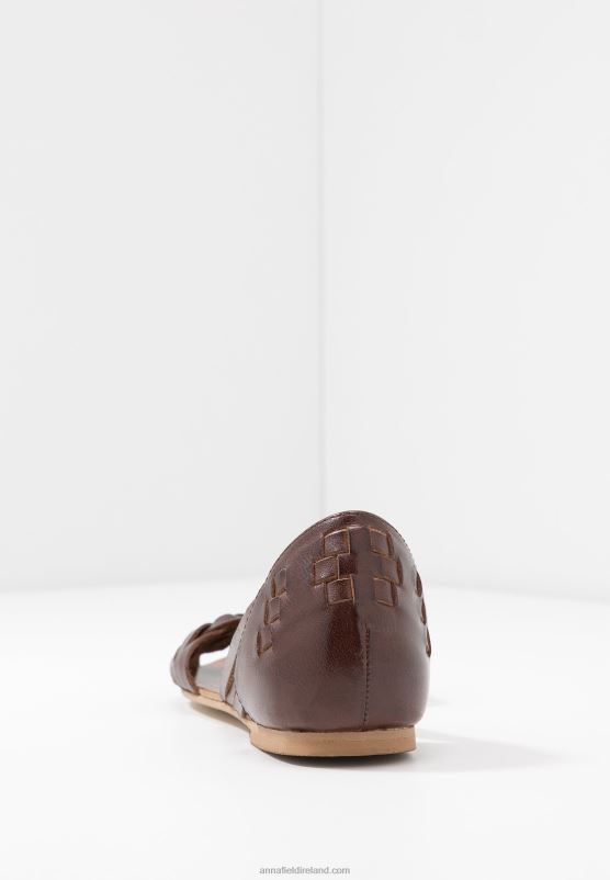 Z62T1389 Women Anna Field Leather Sandals Cognac