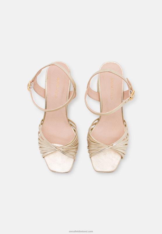 Z62T1397 Women Anna Field Leather High Heeled Sandals Gold