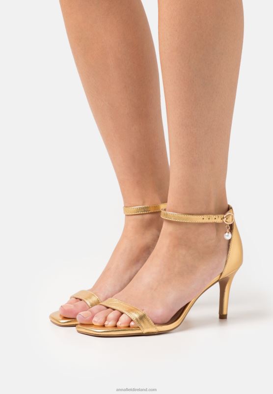 Z62T1409 Women Anna Field Leather Sandals Gold