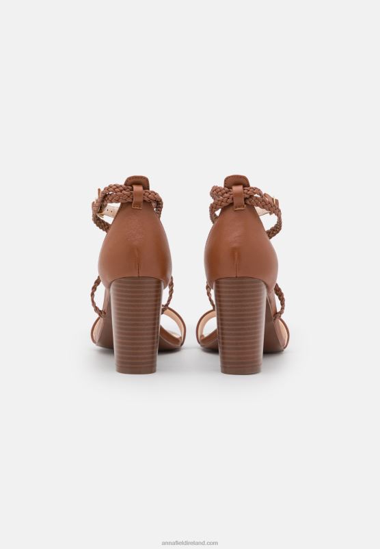 Z62T1425 Women Anna Field Leather Sandals Cognac