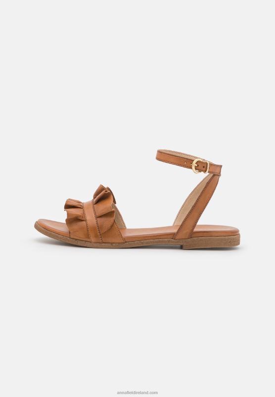 Z62T1440 Women Anna Field Leather Sandals Cognac
