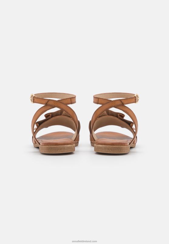 Z62T1440 Women Anna Field Leather Sandals Cognac