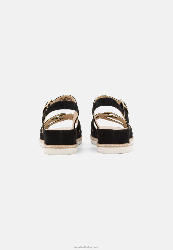 Z62T1488 Women Anna Field Leather Wedge Sandals Black