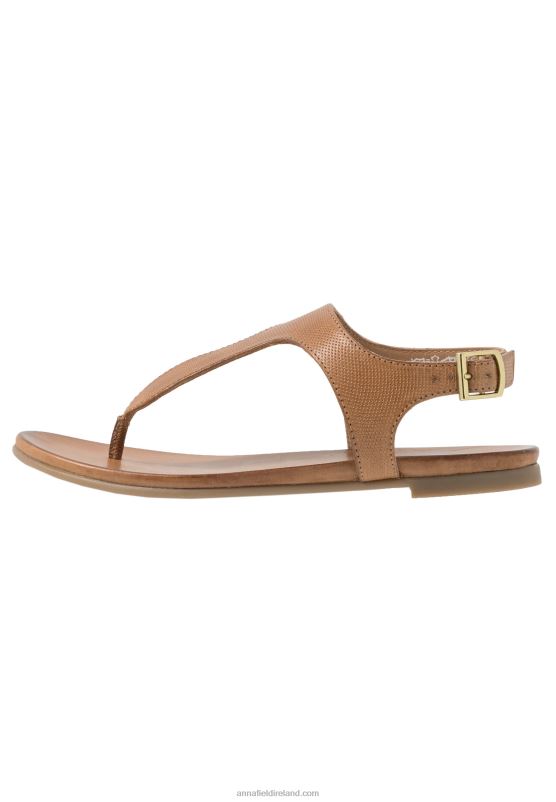 Z62T1495 Women Anna Field Leather T-Bar Sandals Cognac