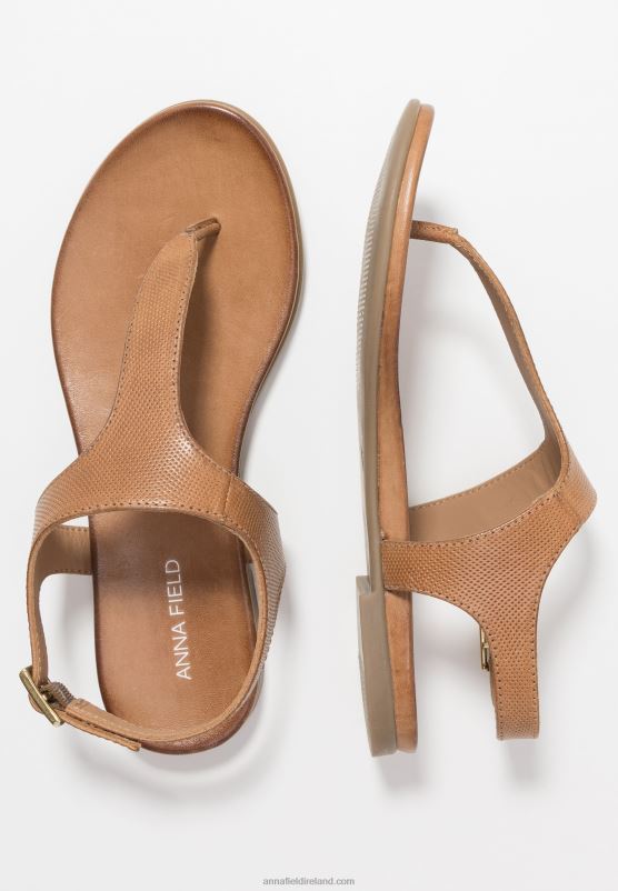 Z62T1495 Women Anna Field Leather T-Bar Sandals Cognac