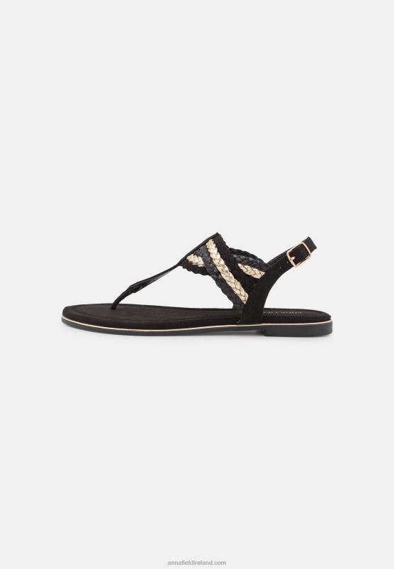 Z62T1503 Women Anna Field T-Bar Sandals Black/Gold