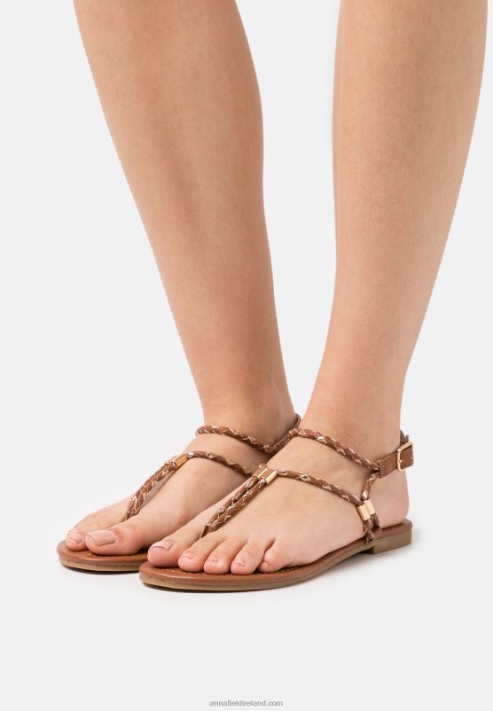 Z62T1512 Women Anna Field T-Bar Sandals Cognac/Gold