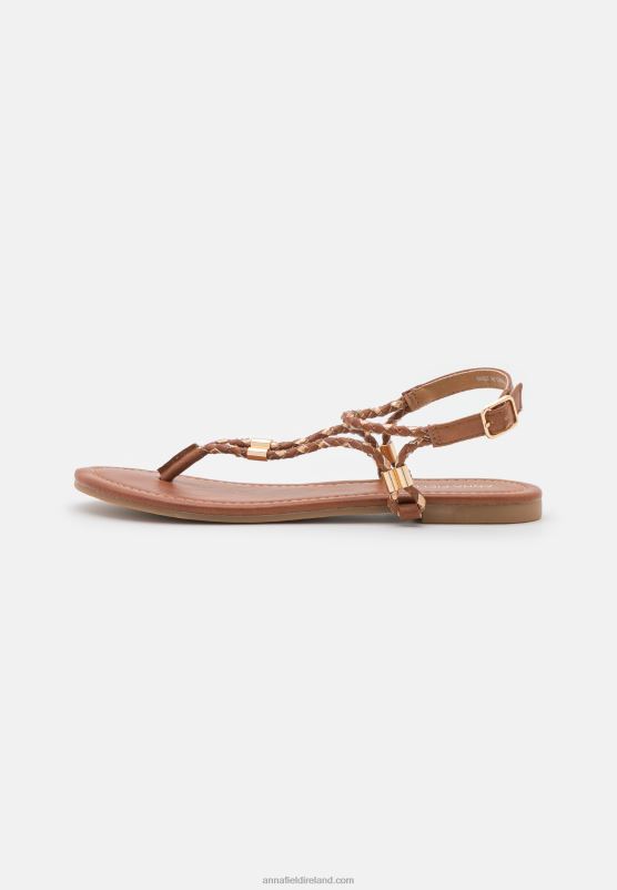 Z62T1512 Women Anna Field T-Bar Sandals Cognac/Gold
