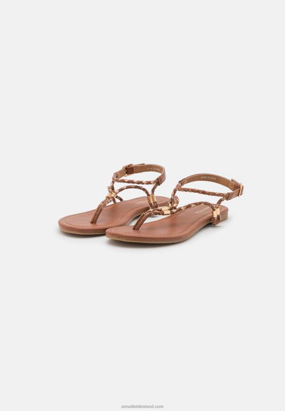 Z62T1512 Women Anna Field T-Bar Sandals Cognac/Gold