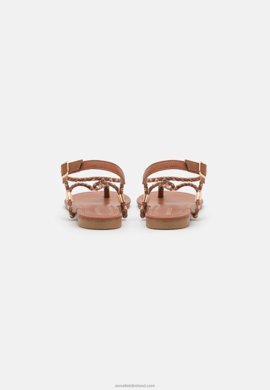 Z62T1512 Women Anna Field T-Bar Sandals Cognac/Gold