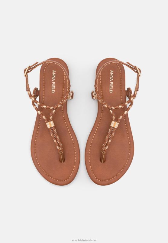 Z62T1512 Women Anna Field T-Bar Sandals Cognac/Gold