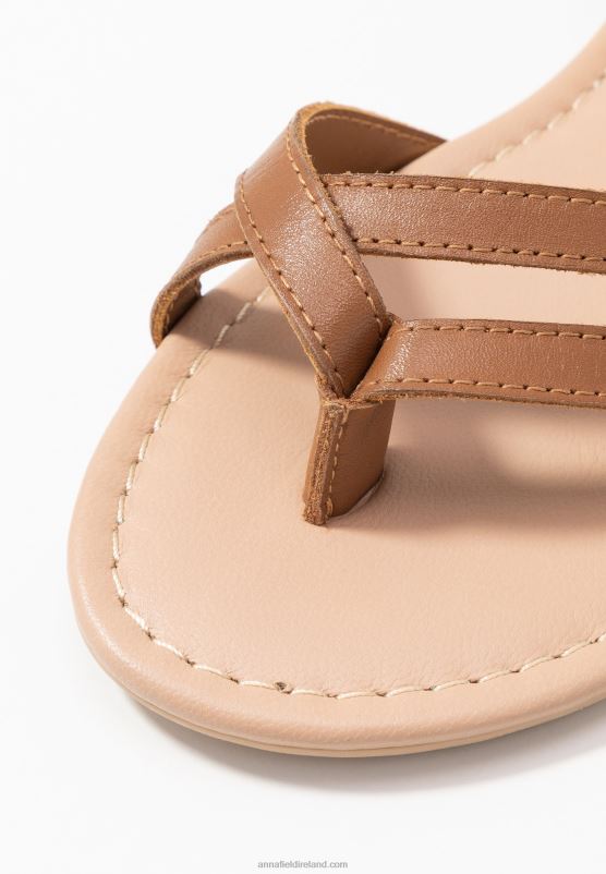 Z62T1513 Women Anna Field Leather T-Bar Sandals Cognac