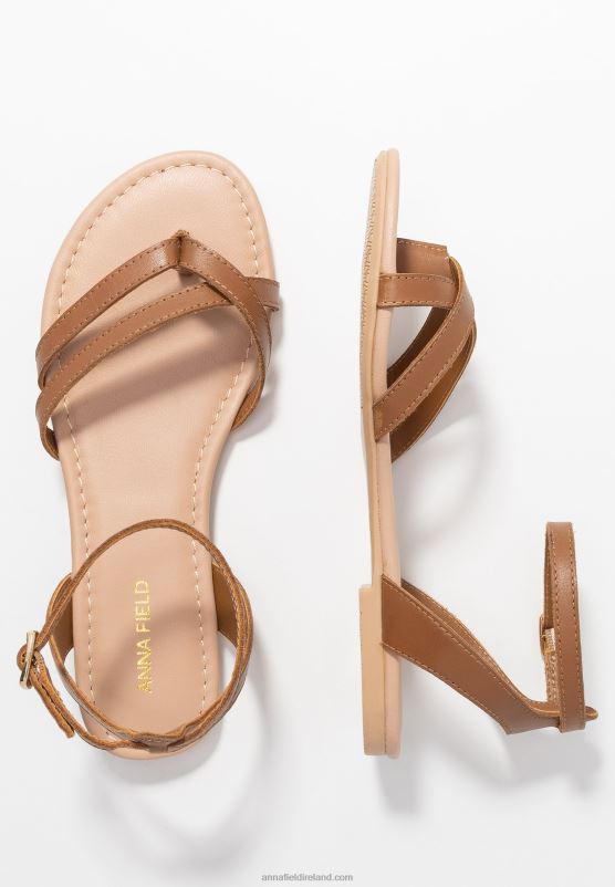 Z62T1513 Women Anna Field Leather T-Bar Sandals Cognac