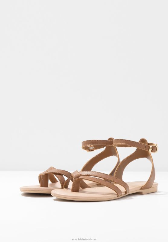 Z62T1513 Women Anna Field Leather T-Bar Sandals Cognac