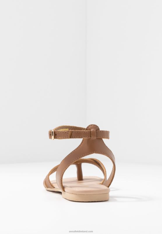 Z62T1513 Women Anna Field Leather T-Bar Sandals Cognac
