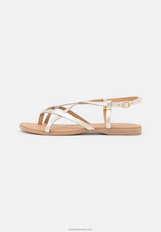 Z62T1522 Women Anna Field Leather T-Bar Sandals Gold