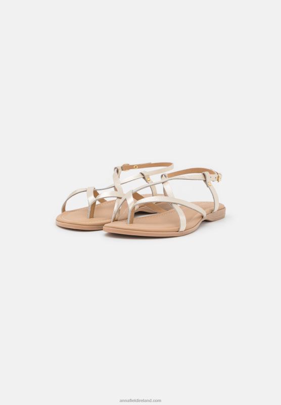 Z62T1522 Women Anna Field Leather T-Bar Sandals Gold