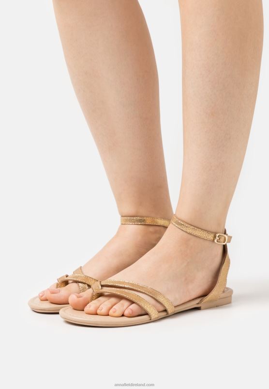 Z62T1529 Women Anna Field Leather T-Bar Sandals Gold