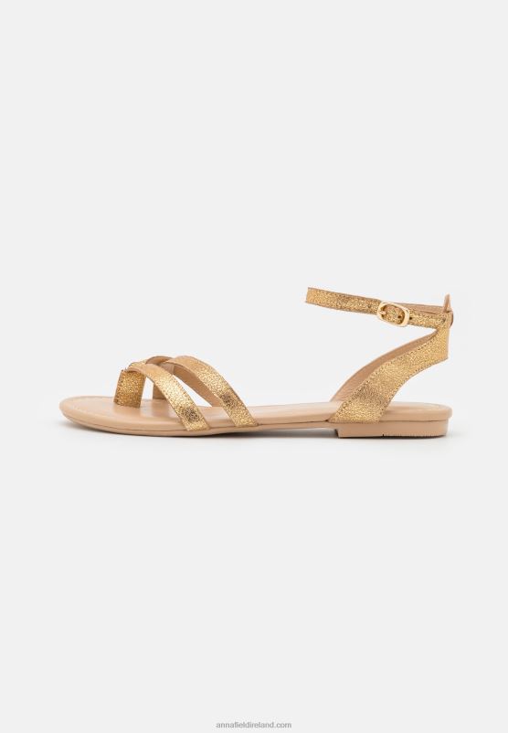 Z62T1529 Women Anna Field Leather T-Bar Sandals Gold