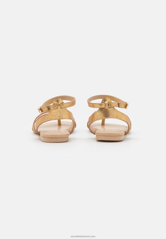 Z62T1529 Women Anna Field Leather T-Bar Sandals Gold