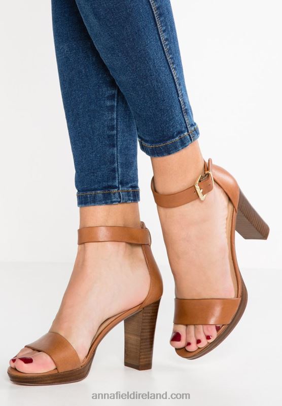 Z62T1549 Women Anna Field Leather High Heeled Sandals Cognac