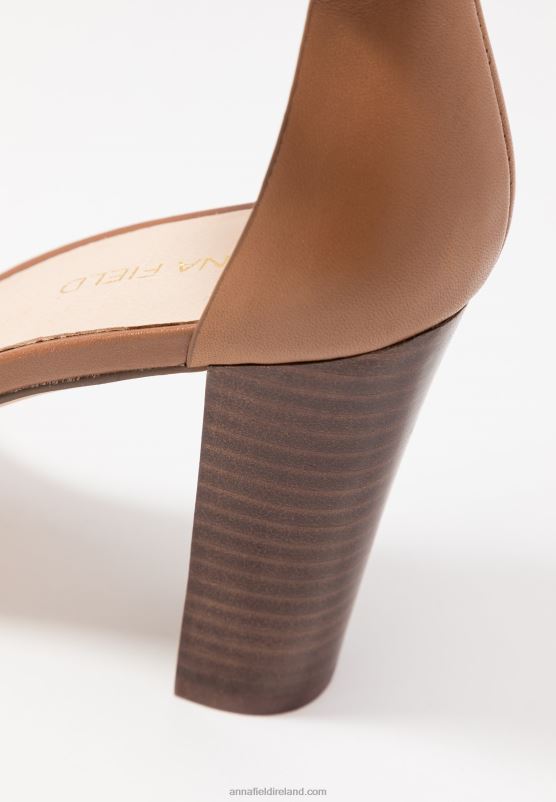 Z62T1549 Women Anna Field Leather High Heeled Sandals Cognac