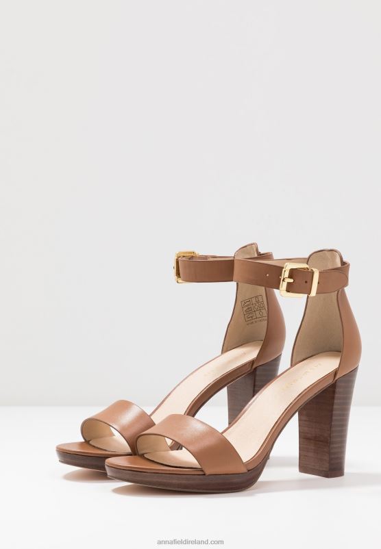 Z62T1549 Women Anna Field Leather High Heeled Sandals Cognac
