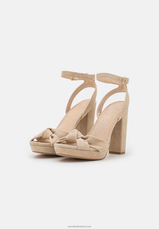 Z62T1578 Women Anna Field Leather High Heeled Sandals Beige