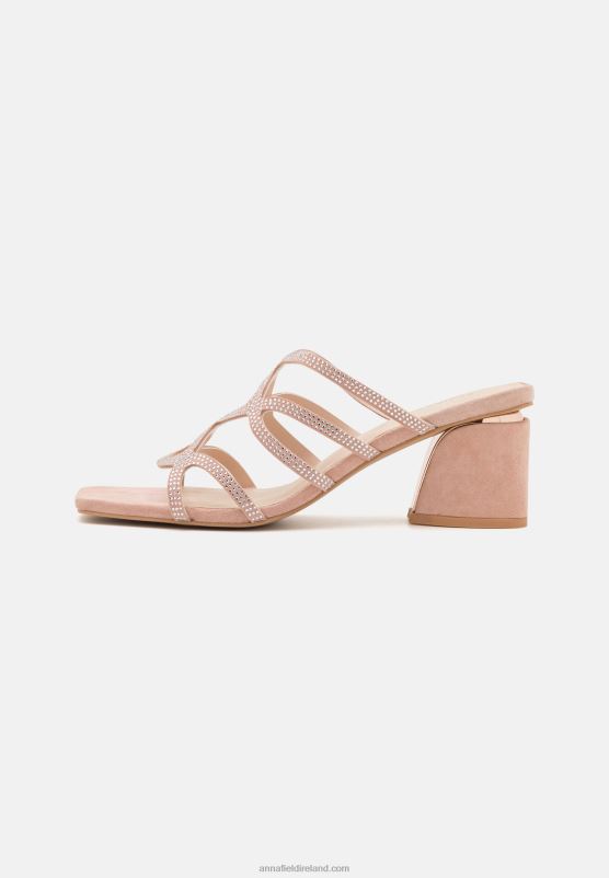 Z62T1885 Women Anna Field Leather Heeled Mules Light Pink