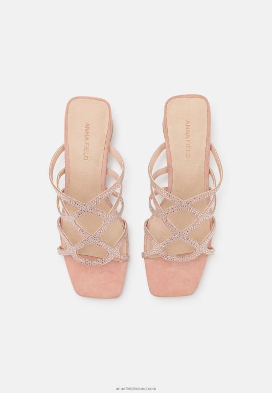 Z62T1885 Women Anna Field Leather Heeled Mules Light Pink