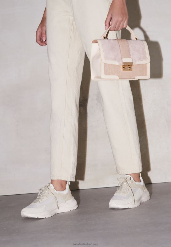 Z62T1175 Women Anna Field Leather Trainers Beige