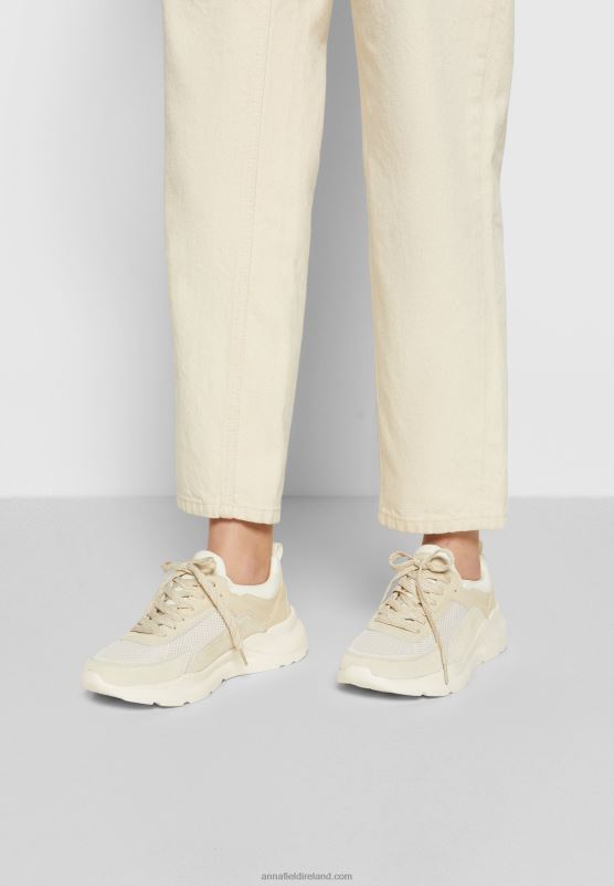 Z62T1175 Women Anna Field Leather Trainers Beige