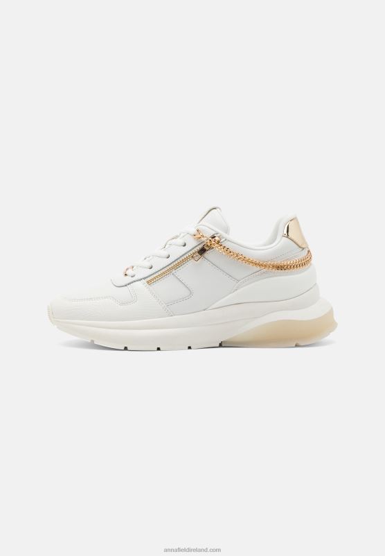 Z62T1201 Women Anna Field Leather Trainers White/Gold