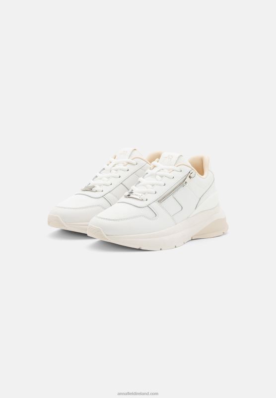 Z62T1209 Women Anna Field Leather Trainers White/Beige