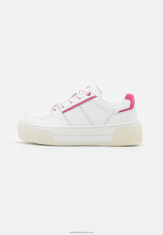 Z62T1211 Women Anna Field Leather Trainers White/Pink