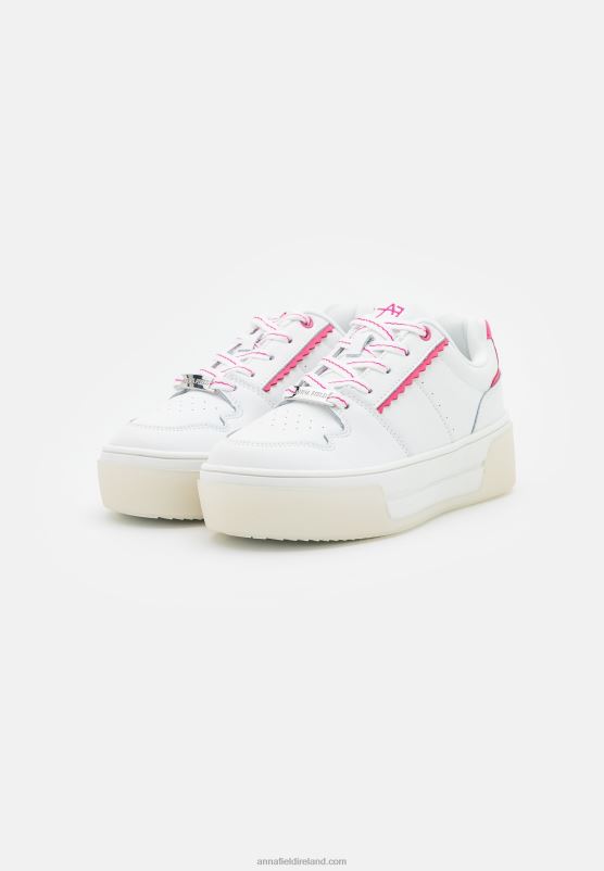 Z62T1211 Women Anna Field Leather Trainers White/Pink