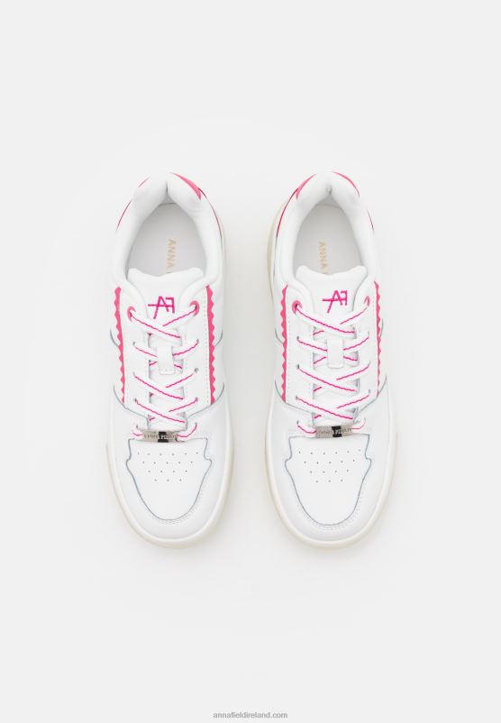 Z62T1211 Women Anna Field Leather Trainers White/Pink