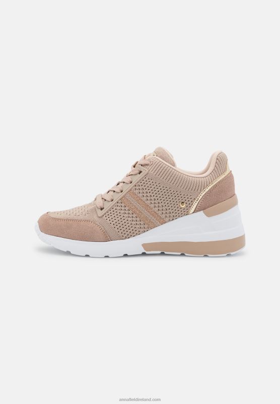Z62T1215 Women Anna Field Leather Mix Trainers Beige