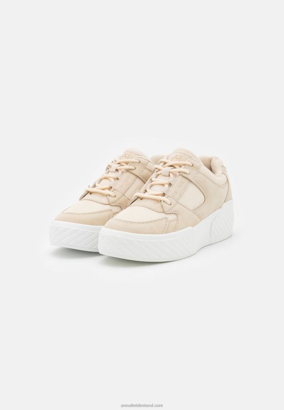 Z62T1217 Women Anna Field Leather Trainers Beige