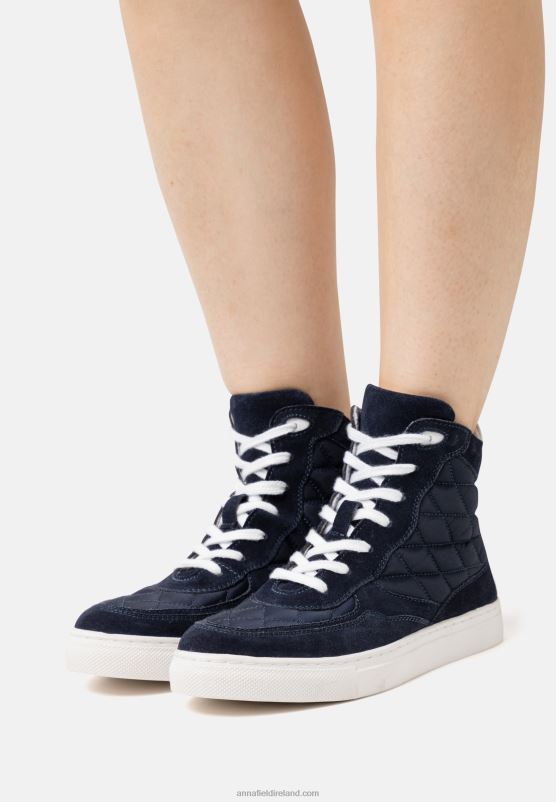 Z62T1237 Women Anna Field Leather High-Top Trainers Dark Blue