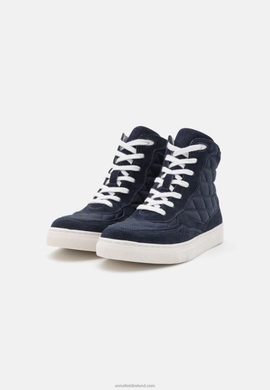 Z62T1237 Women Anna Field Leather High-Top Trainers Dark Blue