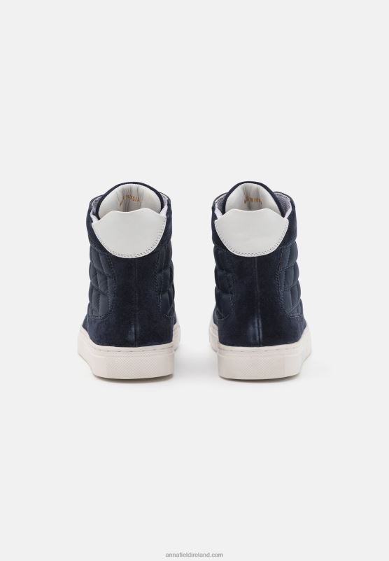 Z62T1237 Women Anna Field Leather High-Top Trainers Dark Blue