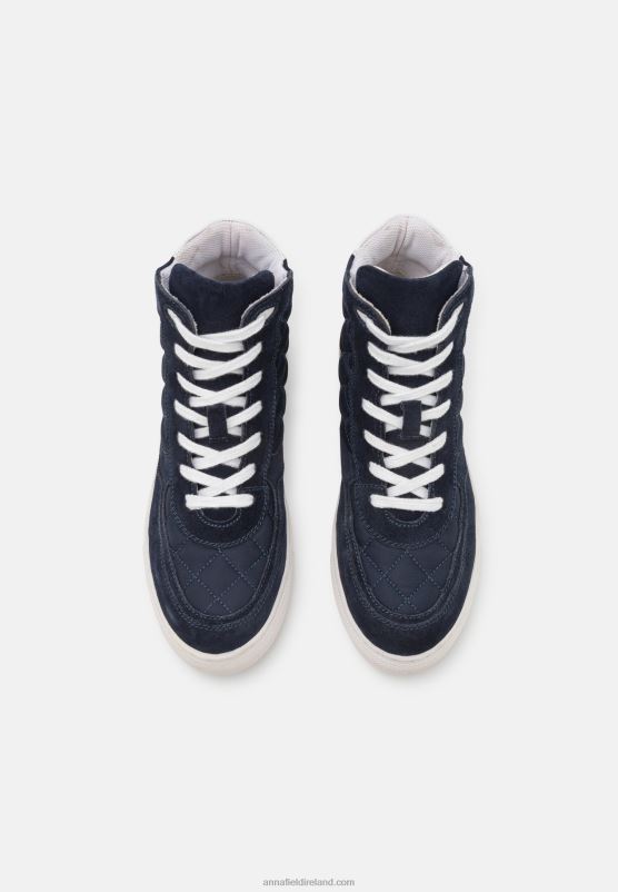 Z62T1237 Women Anna Field Leather High-Top Trainers Dark Blue