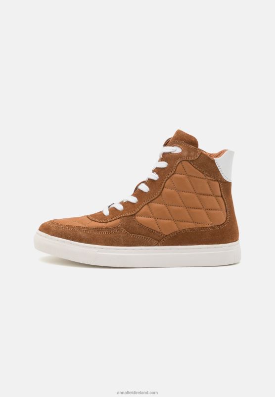 Z62T1238 Women Anna Field Leather High-Top Trainers Cognac