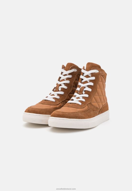 Z62T1238 Women Anna Field Leather High-Top Trainers Cognac