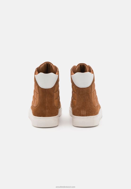 Z62T1238 Women Anna Field Leather High-Top Trainers Cognac