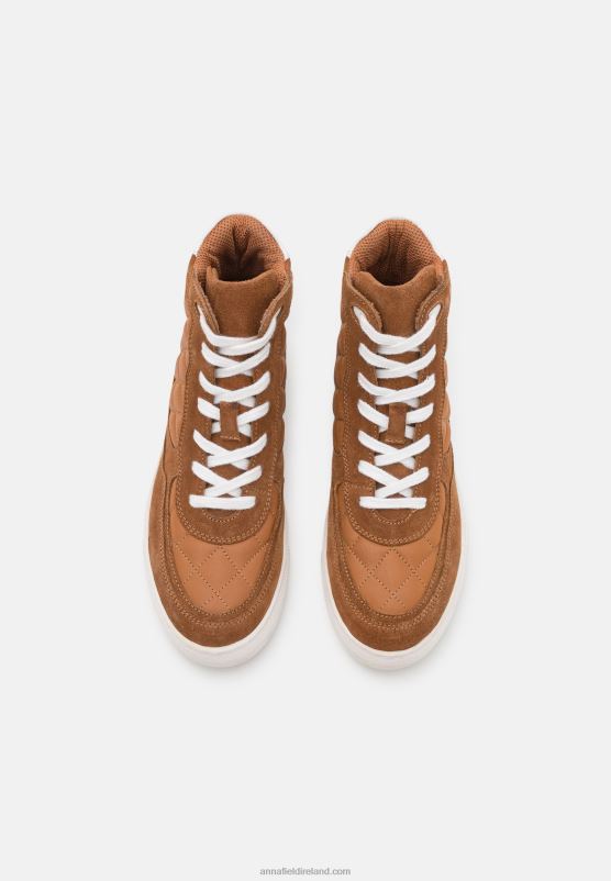 Z62T1238 Women Anna Field Leather High-Top Trainers Cognac